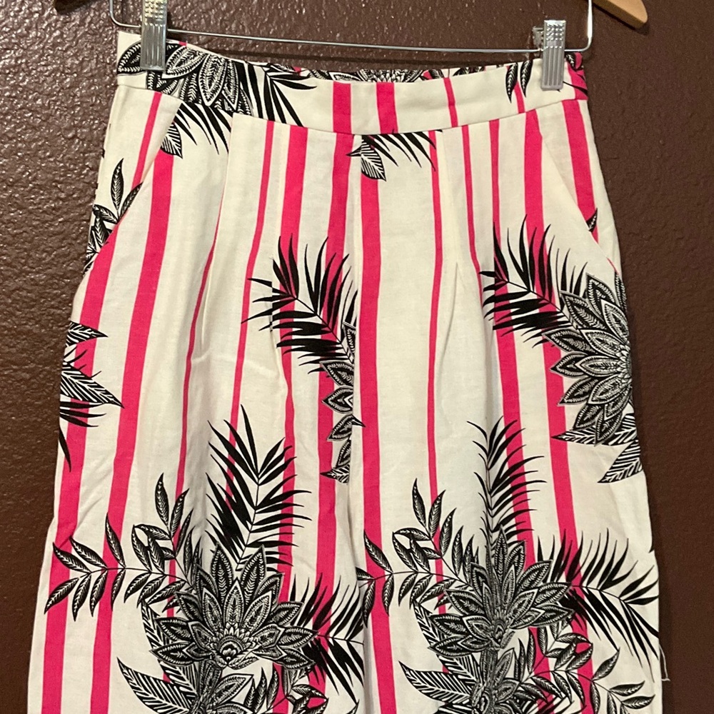 High-Rise Wide Leg Tropical Stripe Pants in Pink/White - Picture 2 of 16